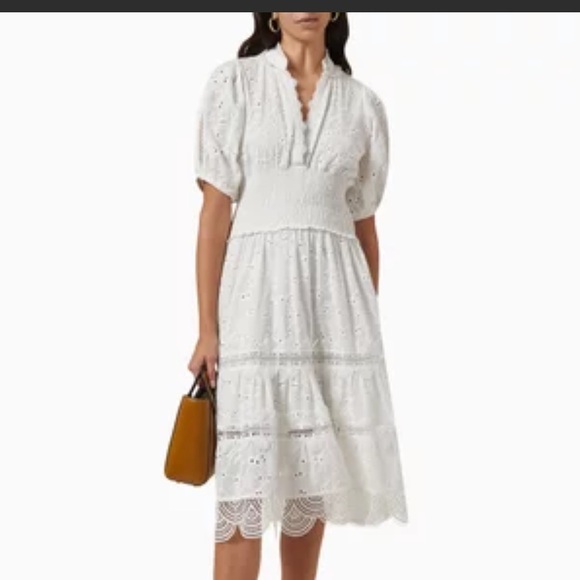Waimari torrente white eyelet smocked midi size small - Picture 1 of 15